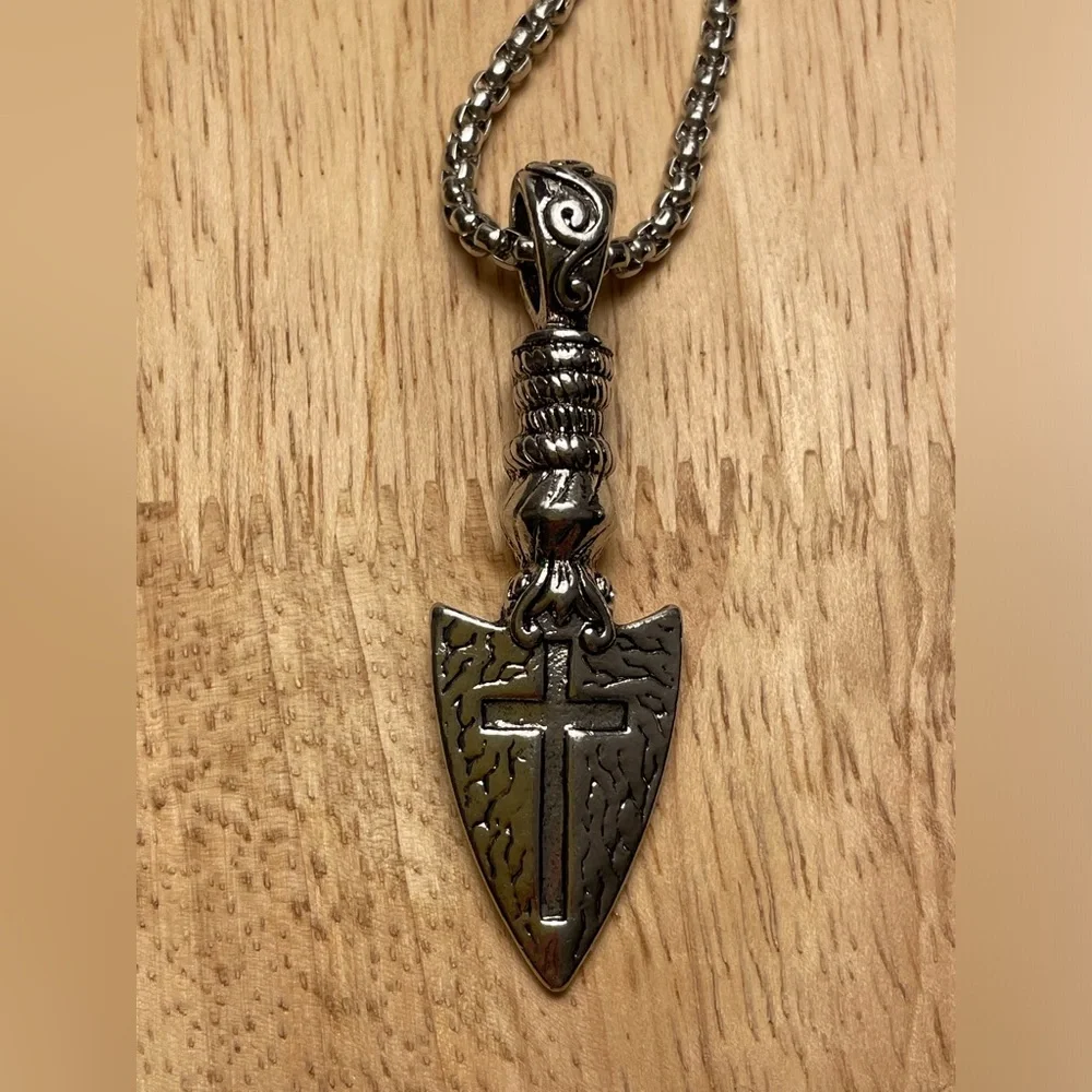 Stainless Steel Necklace with Vintage Cross Pendant